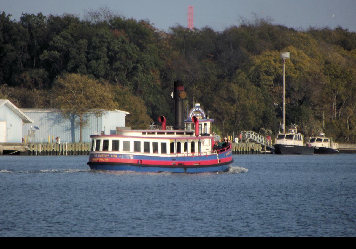 The Juliette Gordon Low, one of the boats run by the Savannah Belles Ferries. It provides a link between Savannah and Hutchinson Island where both the convention center and the Westin are located.