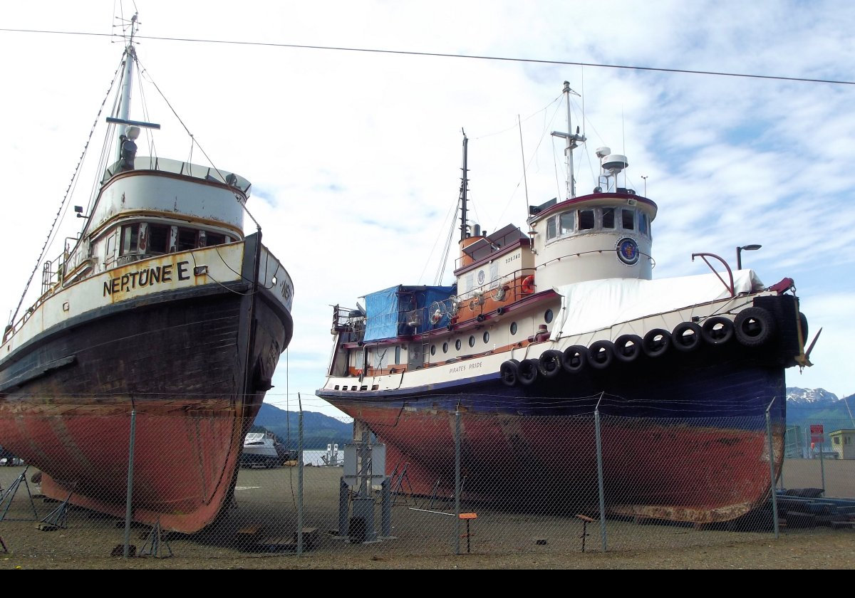 Pirate's Pride, again, on the right.  I believe the Neptune sank while moored in the harbor at Haines, Alaska in 2013 the year before I took this picture.  I guess she is under repair?