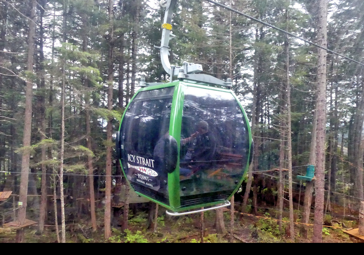 Taking our first ride on the free Transporter Gondola.