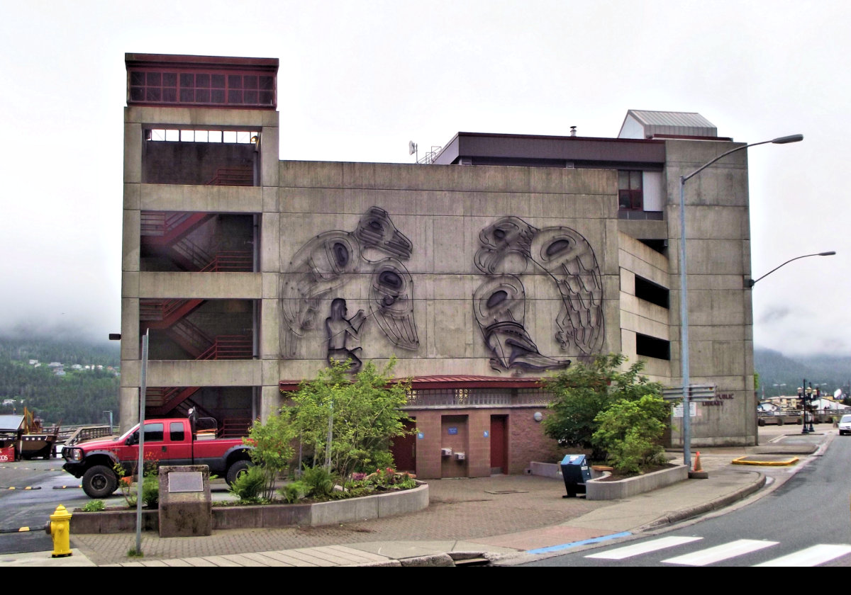 Wonderful images on the side of a public car park in Juneau. Click the image for a closer view.