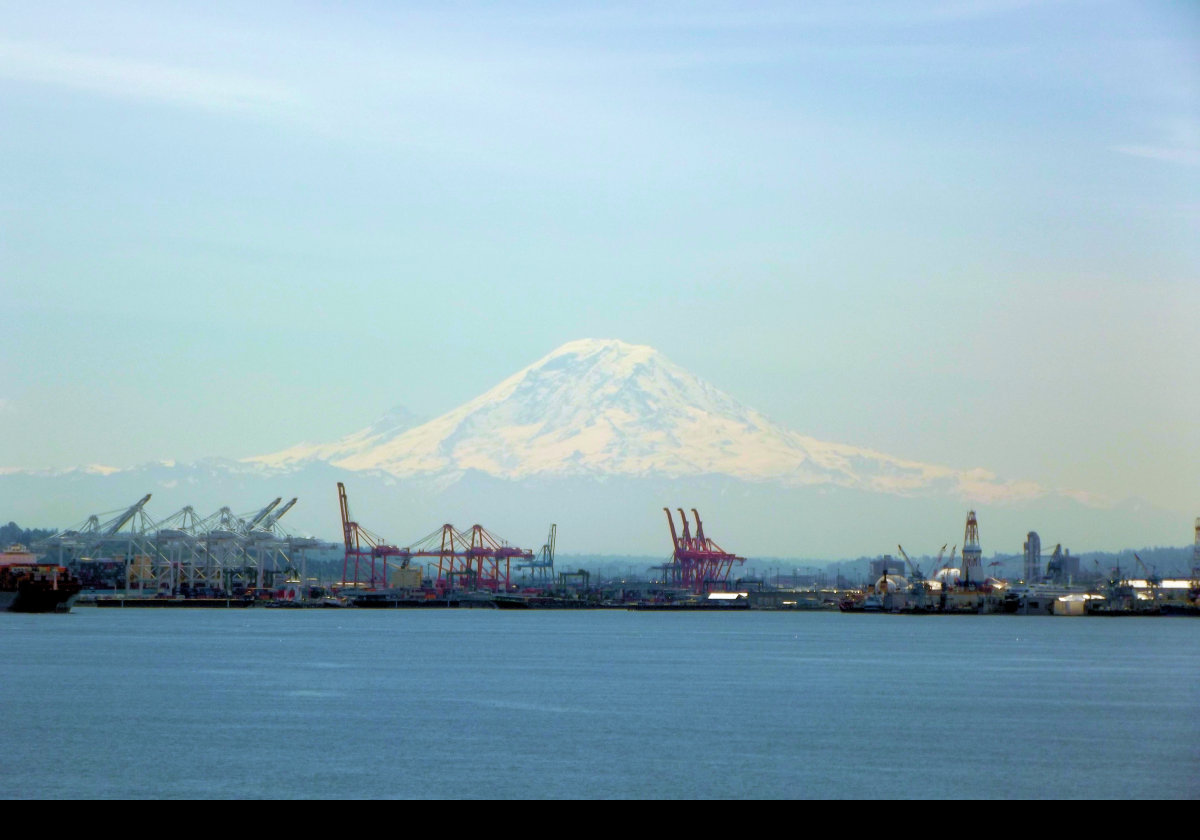 A rare sighting of Mount Rainier from Seattle. The next image is a close-up view.