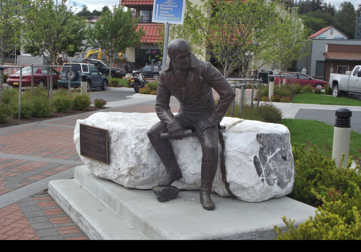 Statue of Alexander Baranof; Colonial Governor from 1790 to 1818. The next slide has a closeup of the dedication plaque.