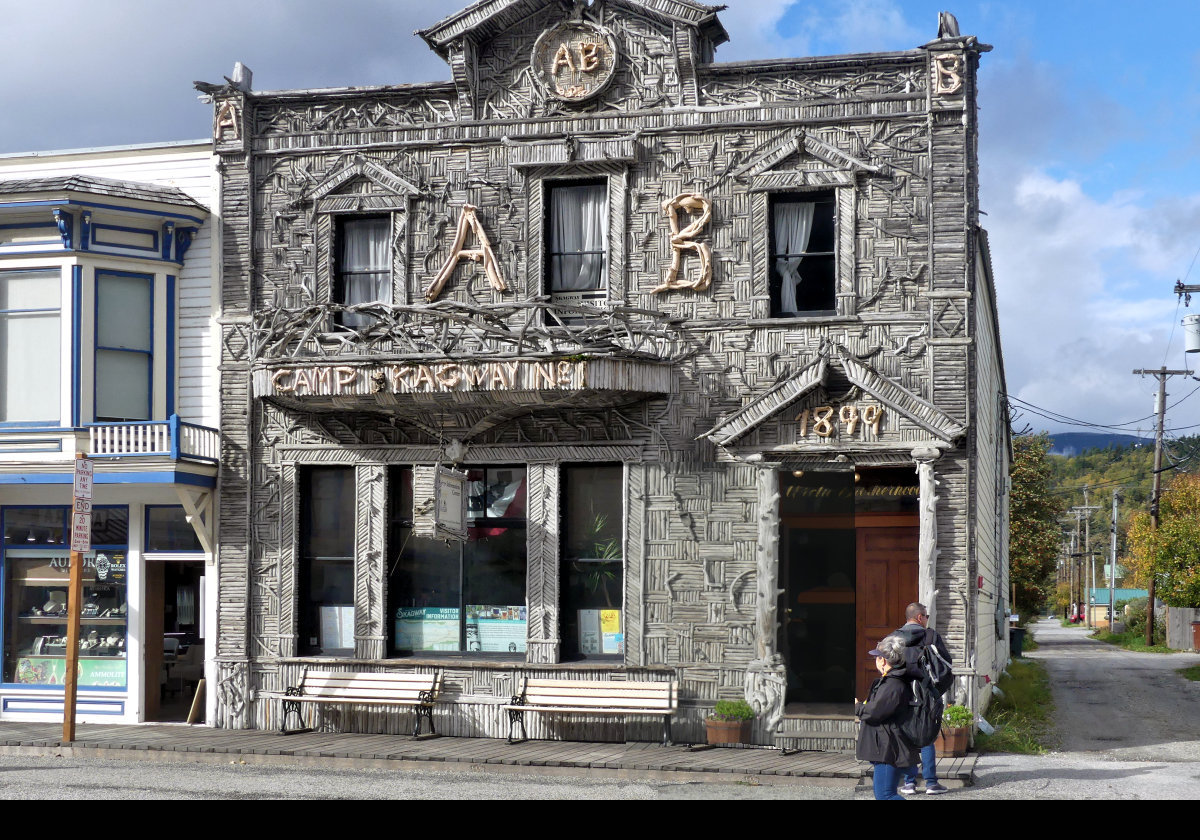 Located in the historic Arctic Brotherhood Hall (Notice the AB on the front), the Skagway Visitor Center is now a destination on its own. The exterior pattern contains over 8,000 pieces of driftwood. One look and you know why this is considered to be Alaska’s most photographed building