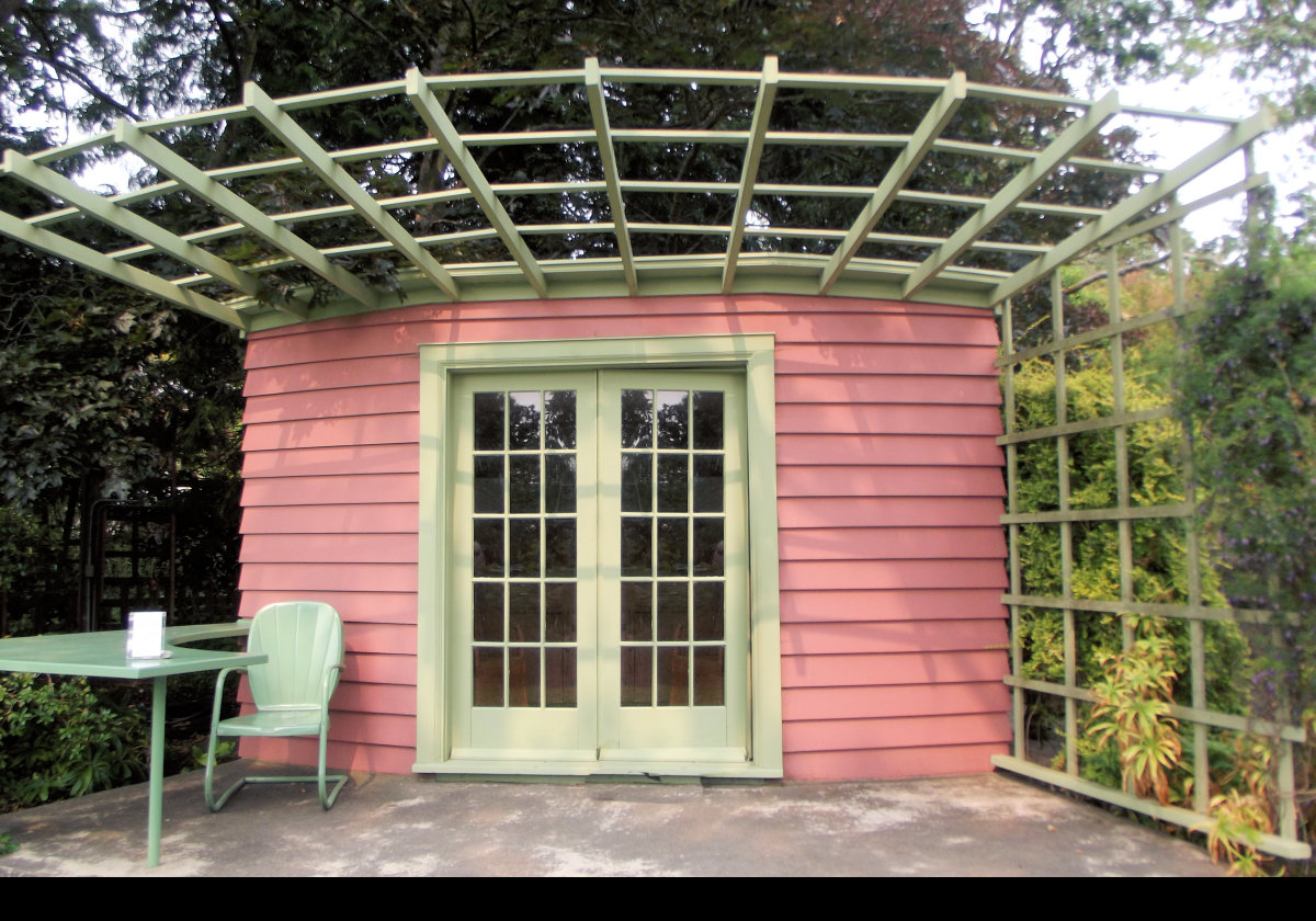 At the far end of the South Lawn is the summer house. Peggy had this built so they could enjoy refreshments while working in the garden with her husband Nicholas.