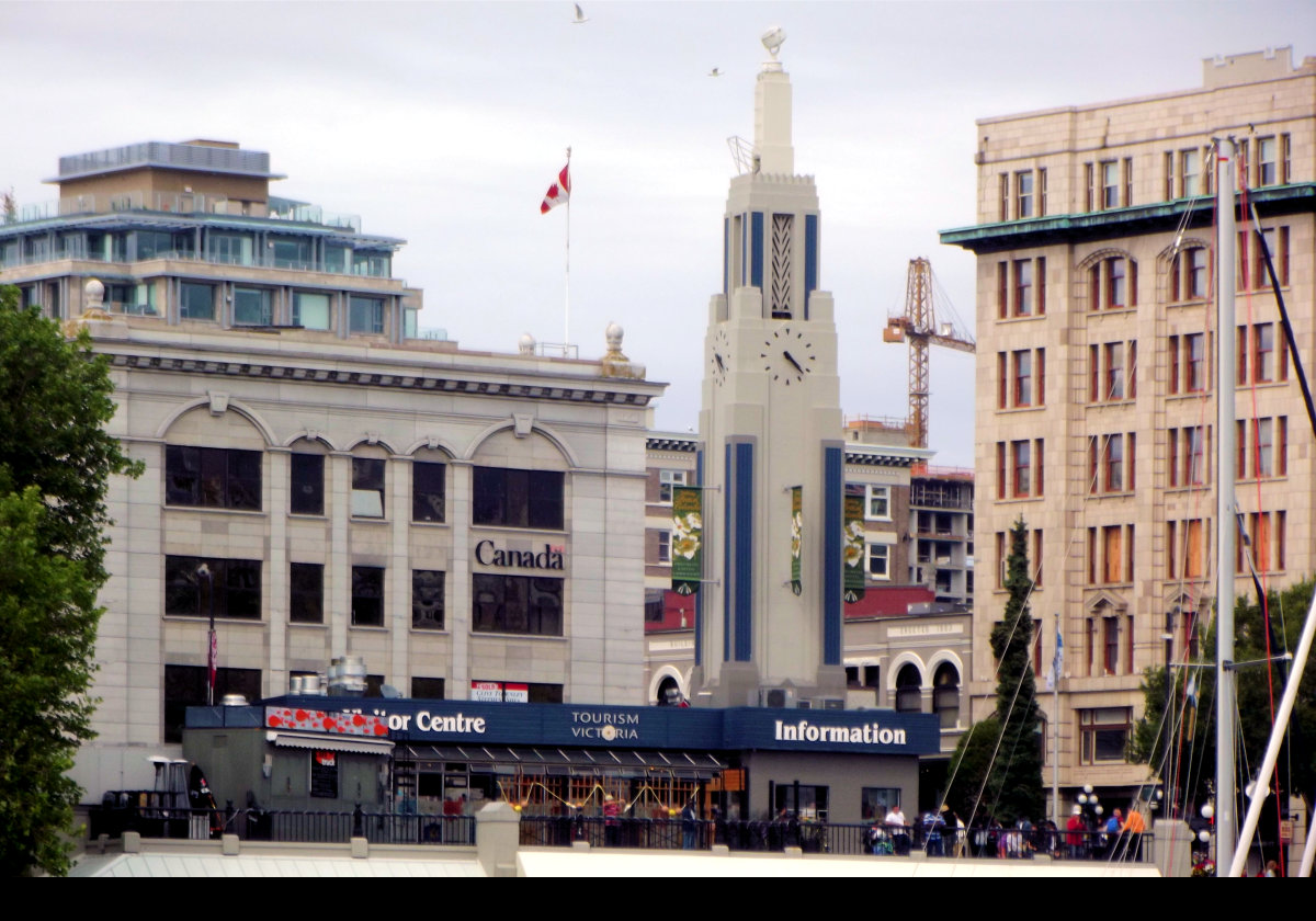 The Art Deco clock tower on top of the Tourist Information Centre in the Inner Harbour.