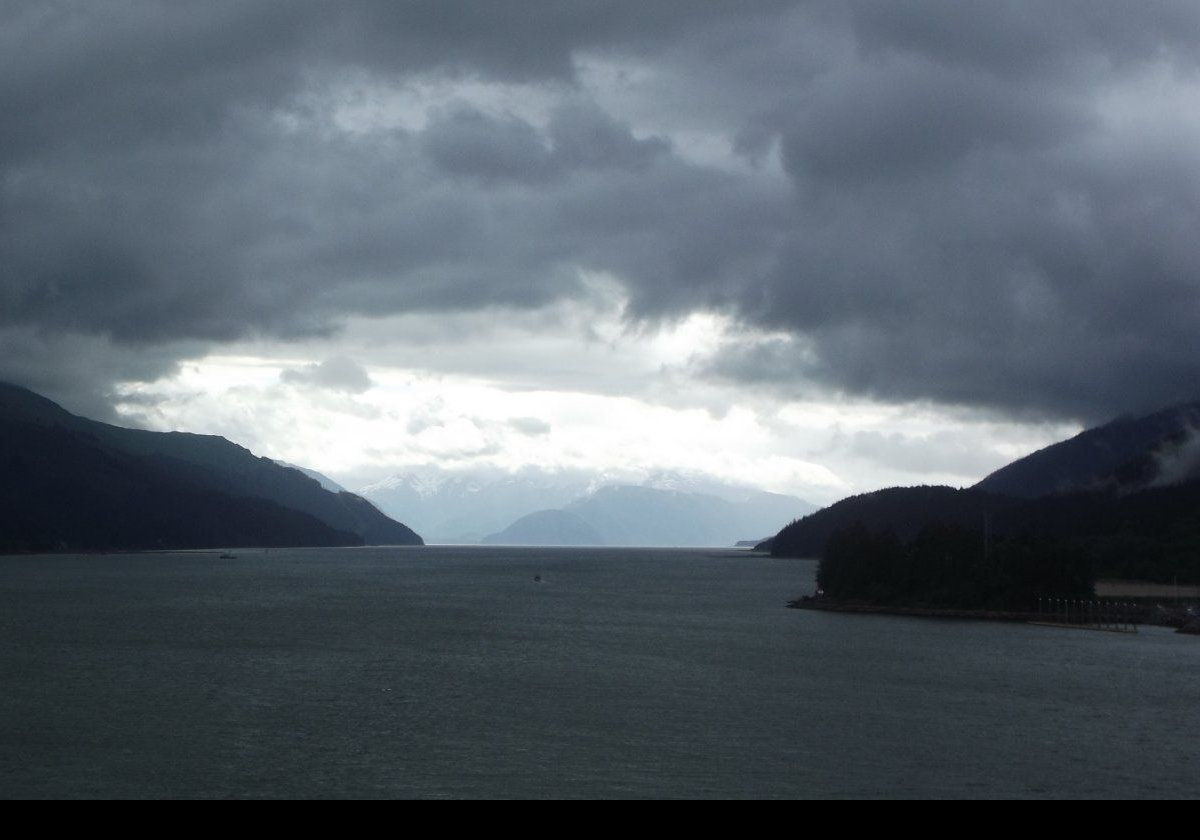 The approach to Juneau on a dark & gloomy day.