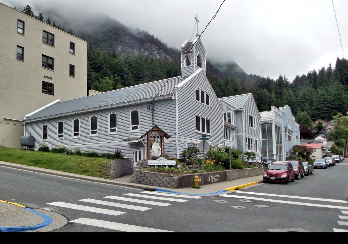 The Cathedral of the Nativity of the Blessed Virgin Mary on Fifth Street in Juneau.  A church was built in on this site in 1886 and was replaced by this cathedral in 1910.  It is considered to be the smallest cathedral in North America.