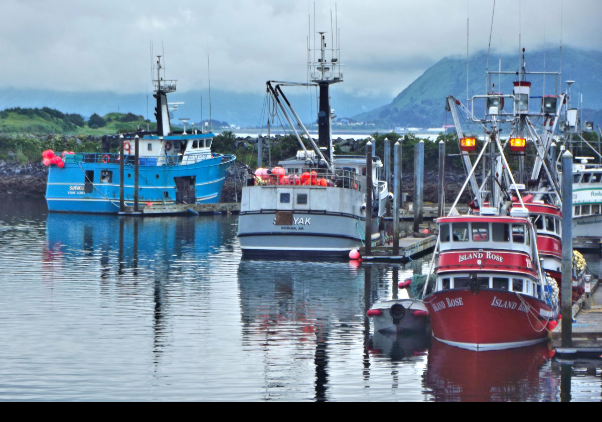 Ships and boats moored in the Port of Kodiak.  