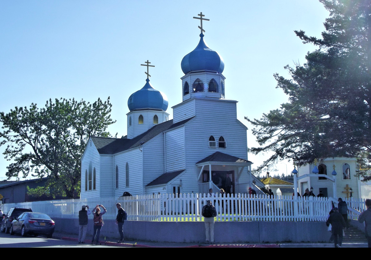 Built in 1945, to replace an earlier church that burned down in 1943, the Holy Resurrection Russian Orthodox Church is on the corner of Mission Road & Kashevaroff Ave in Kodiak.  
