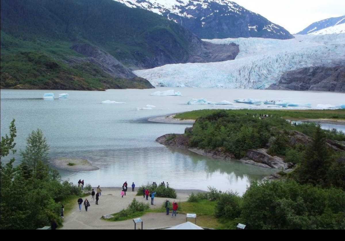 Looking across Mendenhall Lake to the glacier. It is one of 38 glaciers that originate in the Juneau Ice Field.