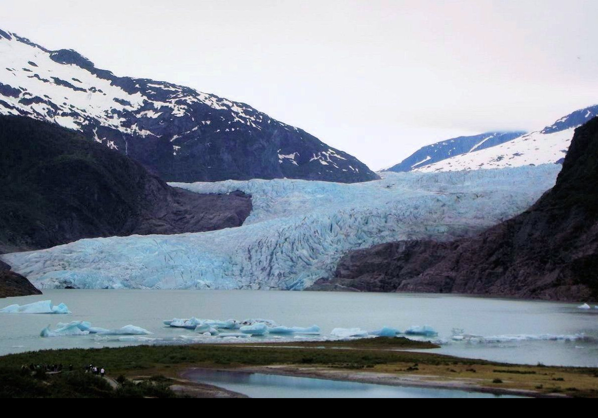 The Juneau Ice Field, where the Mendenhall Glacier originates, covers an area of about 3,850 sq km (c, 1,500 sq miles).