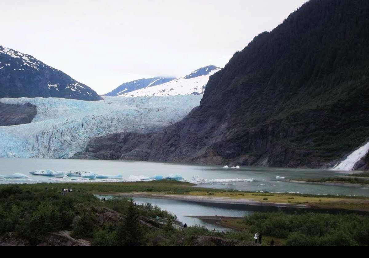 Towards the right of this picture you can see Nugget Falls or Mendenhall Glacier Falls.