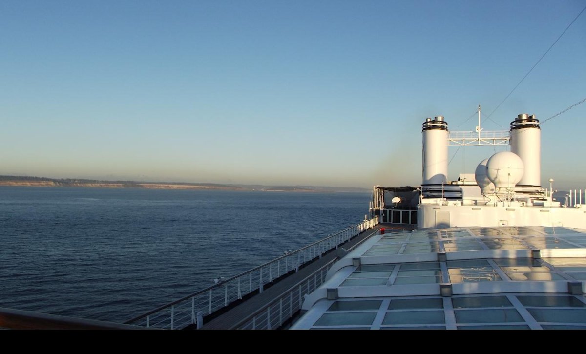 Looking back towards land from the ship.