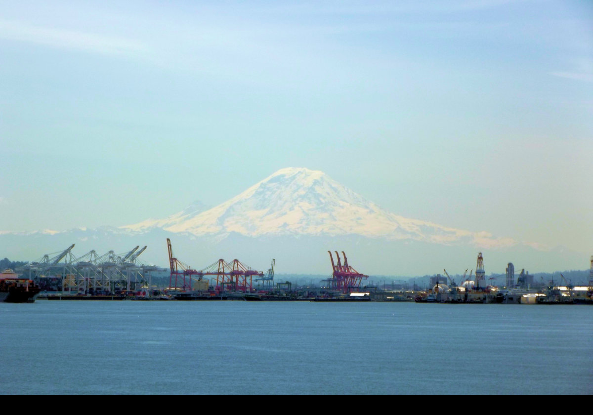 A rare sighting of Mount Rainier from Seattle.  Click the image for a close-up view.