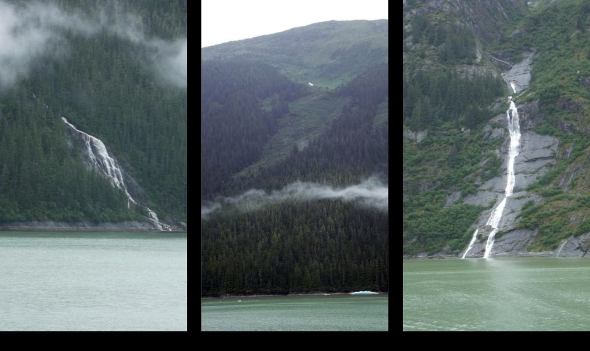 Just heading into Tracy Arm Fjord, showing the forests and water falls.  