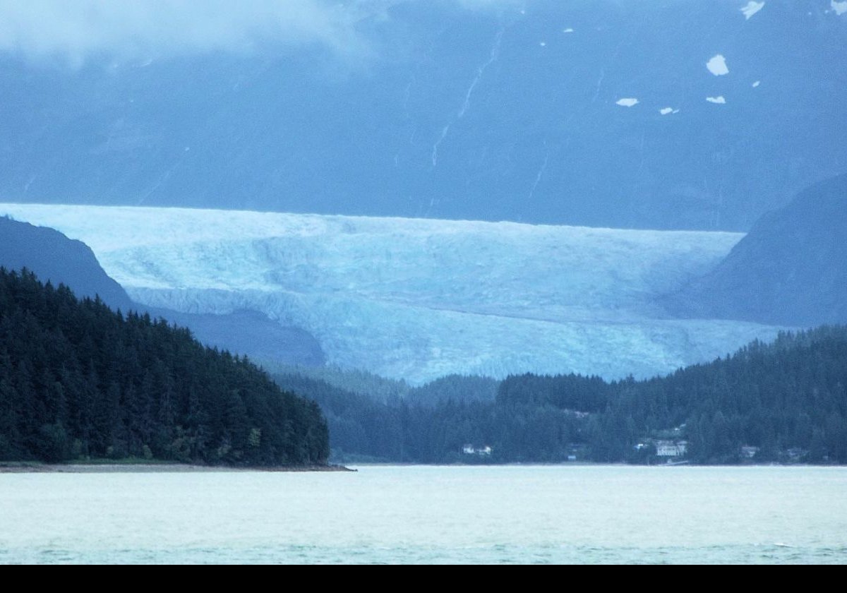 Mendenhall glacier in the distance viewed from Auke Bay.  It is about 5 or 6 miles away.