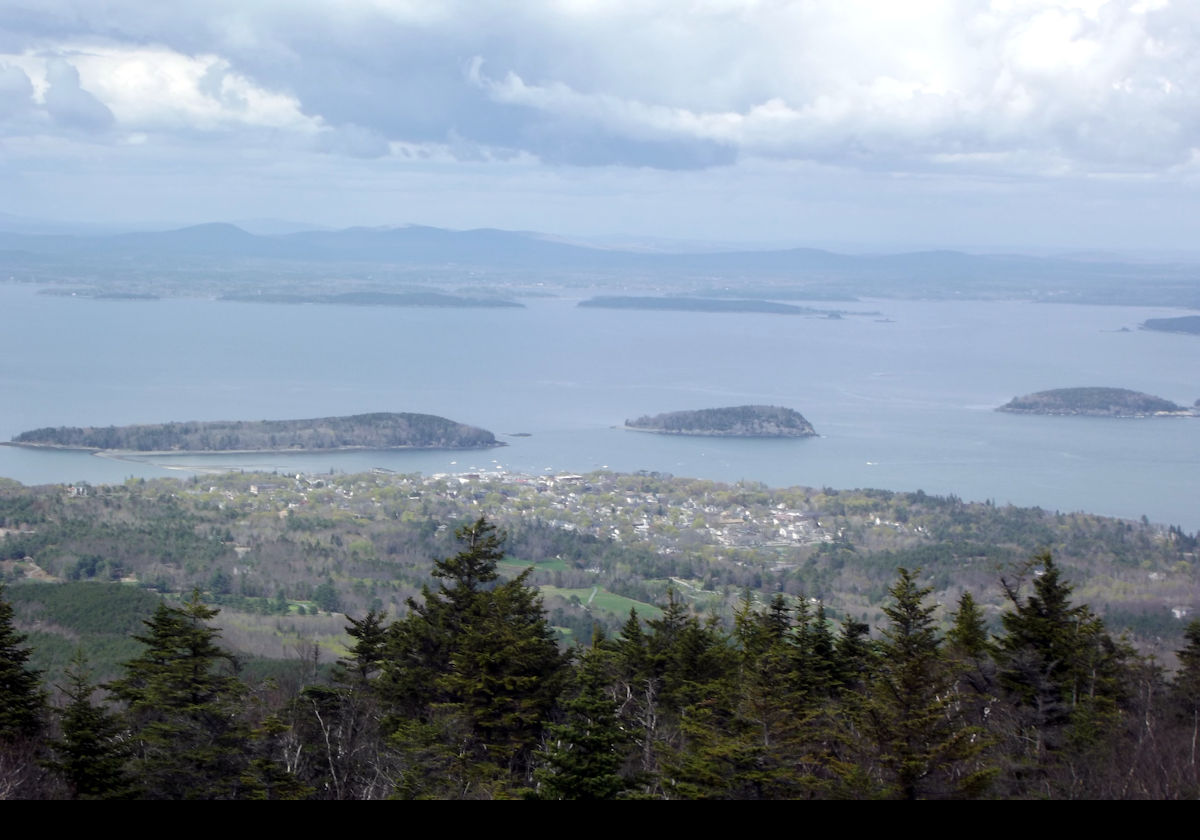 A view towards Bar Harbor from the top of Cadillac Mountain.  