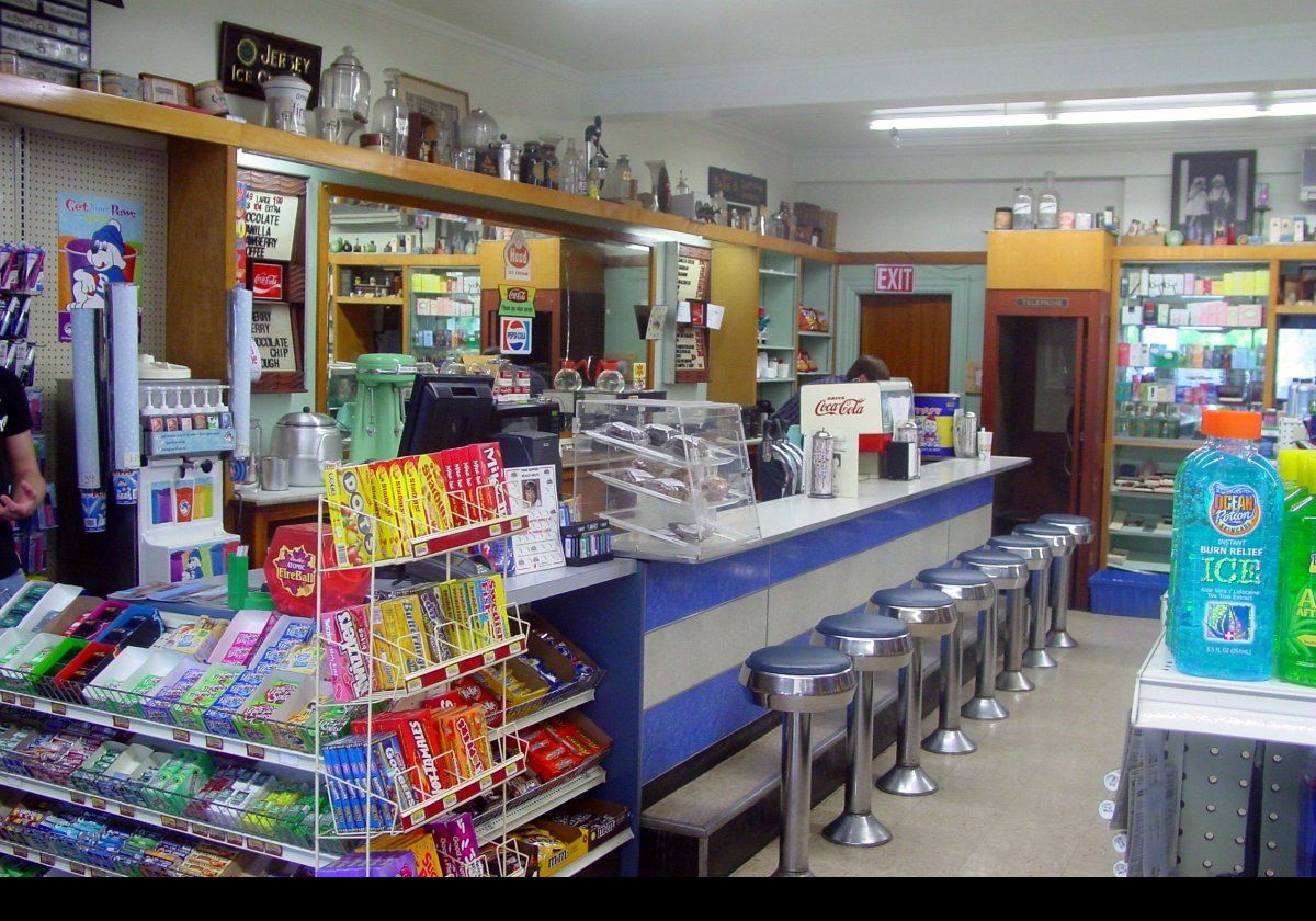 Lunch at the small Soda Fountain in the local drug store. Good toasted sandwiches and milkshakes. Unfortunately, it has closed.