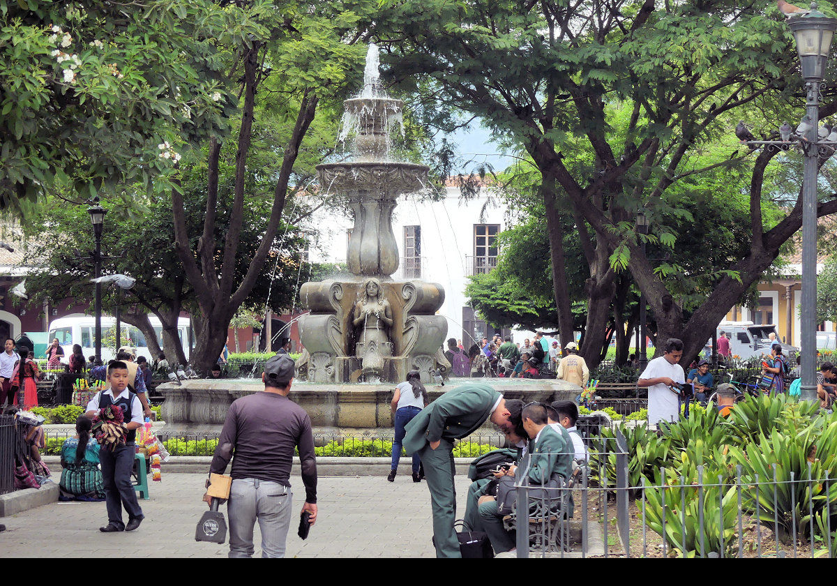 The Fountain of Sirens, also known as the Mermaid Fountain, in the Plaza Mayor in Central Park in Antigua, Guatemala. It dates to 1739