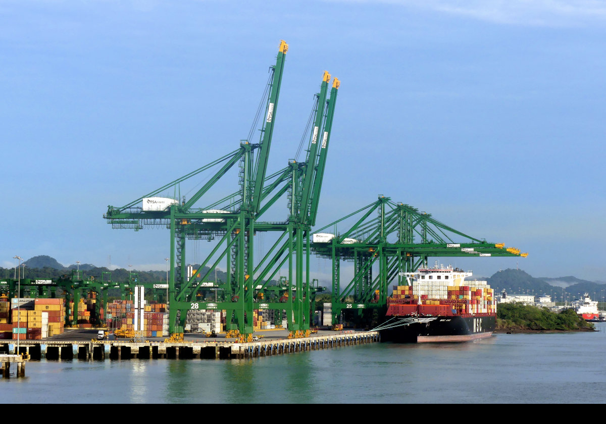 Dockside cranes on the approach to the canal.