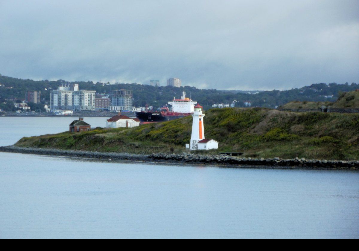 The lighthouse is located on the western side of Georges Island in Halifax Harbour, Nova Scotia.