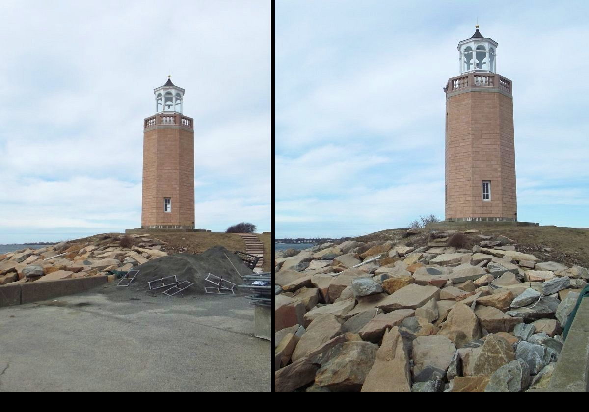 The lighthouse was completed in March 1943, being the last built in Connecticut. It was not actually lit until May 2nd 1944 due to concerns about the war. The octagonal tower is built from light brown concrete blocks with a wooden lantern housing.