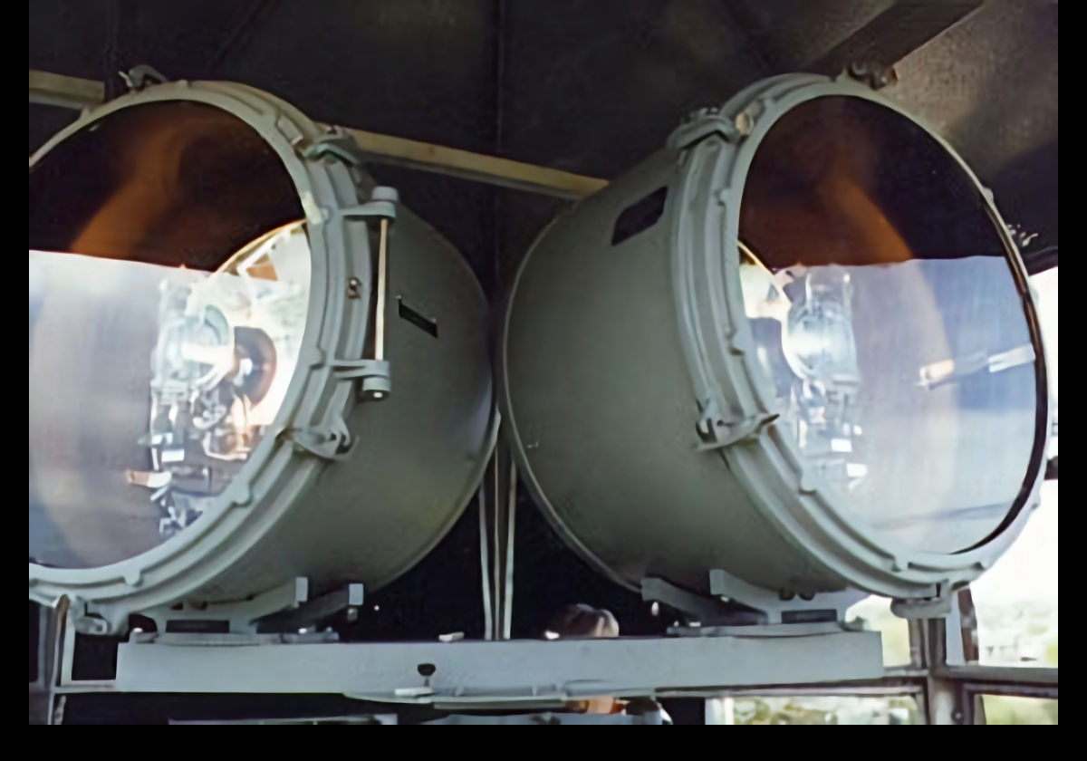 The pair of DCB-224 optics used in the lighthouse.  The lights, two flashes every 10 seconds, are so bright they can be seen for 24 nautical miles.  
Image  Copyright: http://www.newenglandlighthouses.net/chatham-lighthouse.html