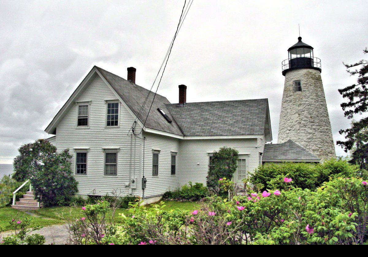 The present Dice Head Lighthouse went into operation in 1829. There is also a keepers cottage right next to it. The tower is some 42 feet tall, and showed a fixed white light. In1858, a Fourth order Fresnel was installed. A barn was added in 1888, and an oil house in 1895, both of which remain.