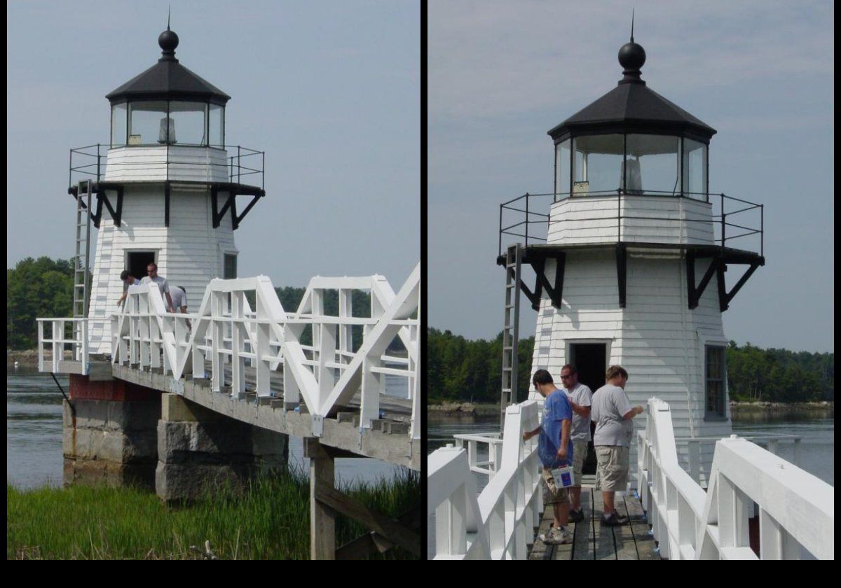 In around 2000/2001, the crumbling granite foundation was repaired and the delightful walkway restored. As you can see, when we visited, the lighthouse and walkway were being re-painted so we could not get to see inside. Thankfully, the lighthouse is now protected being on the National Register of Historic Places.