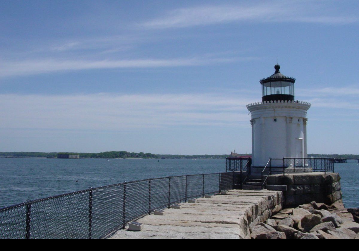 The Portland Breakwater Light. Today, the light is surrounded by a park, the "Bug Light Park", and its beacon shines again flashing every four seconds.