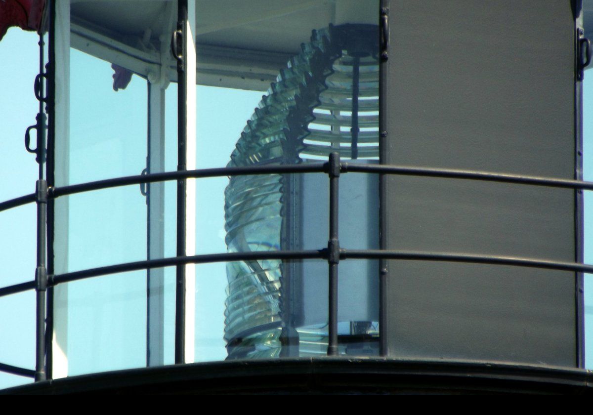 As close as I could get to showing the magnificence of the Fresnel lens. The lens is about 1.6 meters (62 inches) tall, and weighs over 900 Kgs (nearly 2,000 llbs). It has a range up to 18 nautical miles.