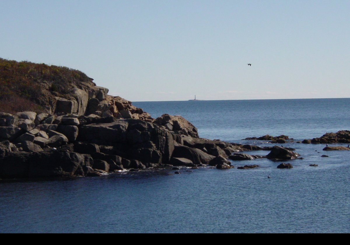 The lighthouse is actually about 90 meters (100 yards) off the mainland on Nubble Island.  