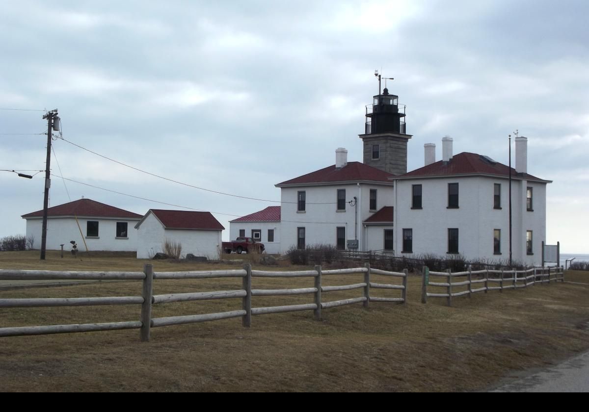 The 69 foot tall tower was 24 feet in diameter at its base narrowing to 13 feet at the top.  Initially, as was usual at the time, the lamps were fueled with whale oil.  This lighthouse burned down in 1753, and was replaced by a stone tower on the original foundation.  The current granite  tower was built in 1856, and is 45 feet tall, and ten feet square. 