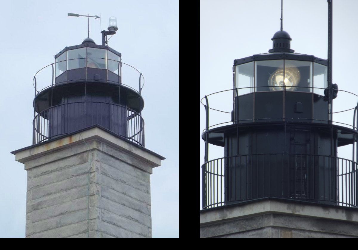 Close up showing in the left picture the emergency reserve light, and in the right picture the main optic in full flood!