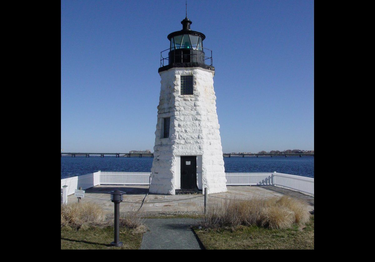 Today, the light remains in active service, but the area between the lighthouse and Goat Island has been leveled and there is now a hotel.