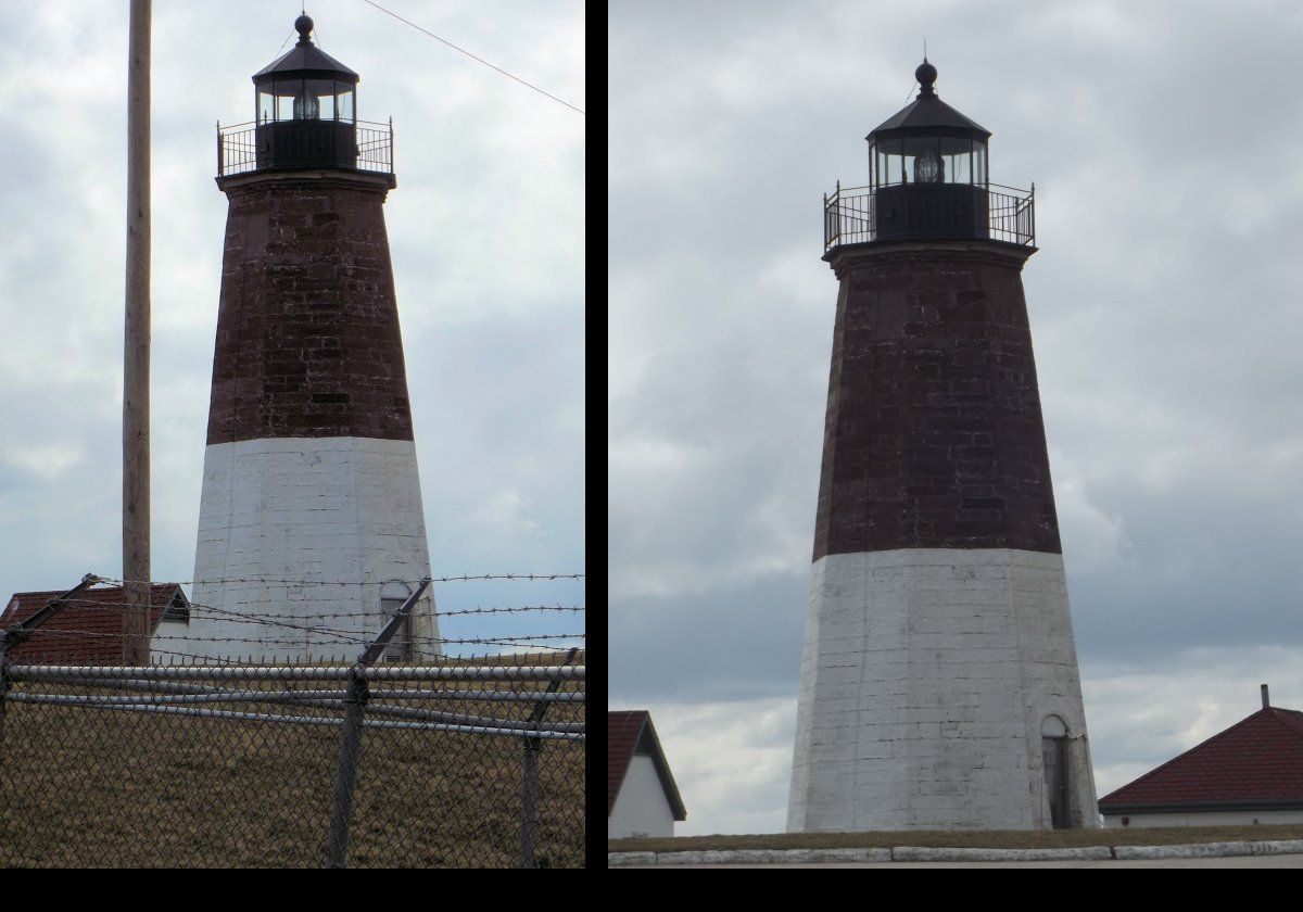 The upper half of the tower was painted brown in 1899, and a new fixed, fourth-order Fresnel lens was installed in 1907.