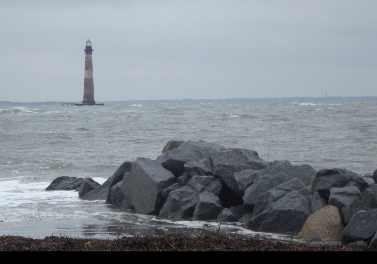 Constructed in 1876, the Morris Island Lighthouse is located on the southern side of the entrance to Charleston Harbor, north of the City of Folly Beach. it stands 161 ft (49 m) tall and is the tallest lighthouse in South Carolina.  It was replaced by the Charleston Light in 1962.