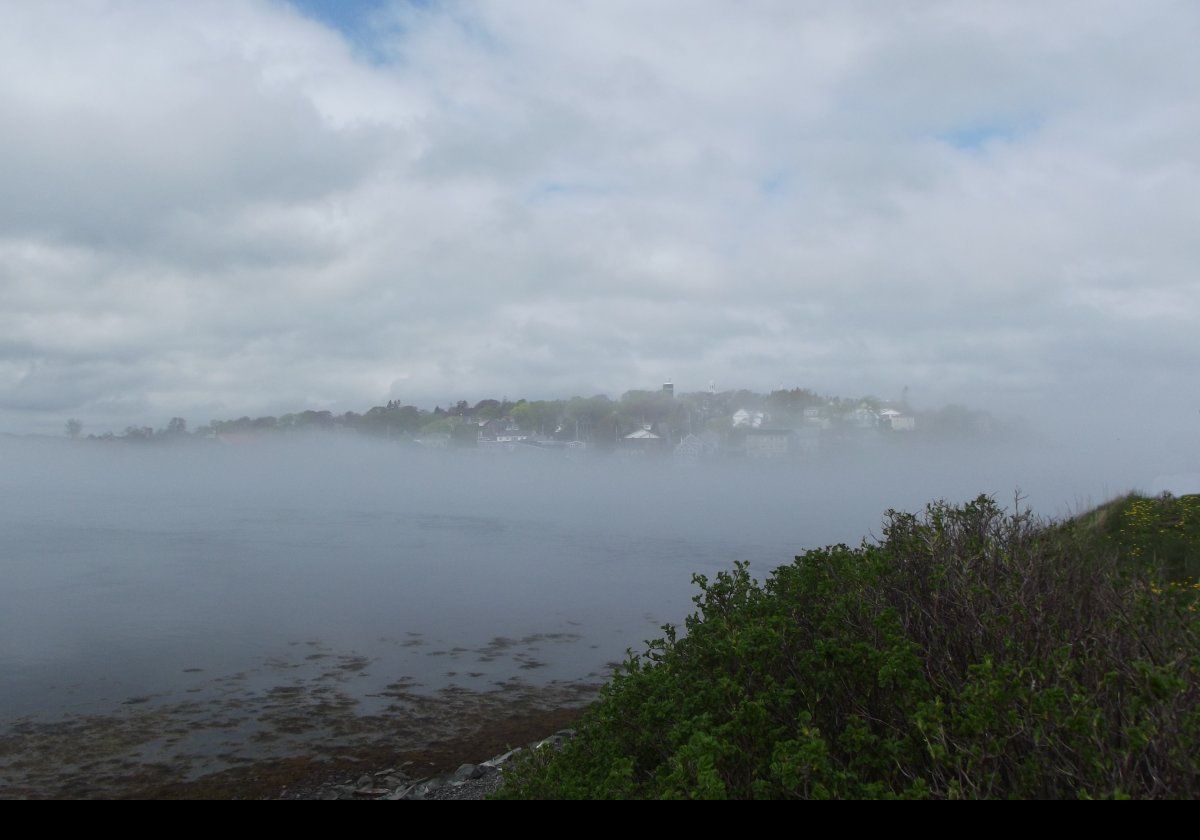 Views of Lubec and the FDR Memorial Bridge taken from Mulholland Point near to the Mulholland Point Lighthouse.