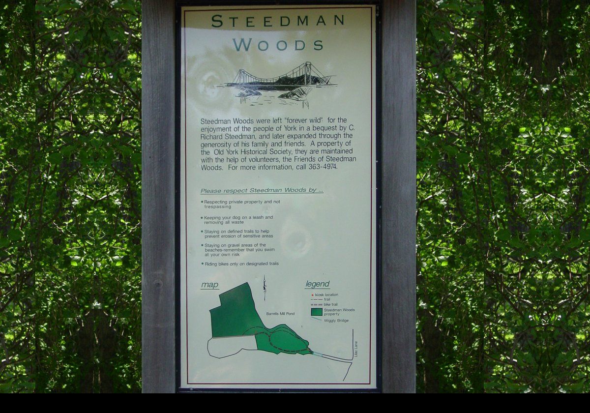 The bridge leads to Steedman Woods with walking paths and bike trails. The plethora of vicious insects prevented our enjoying a walk here.