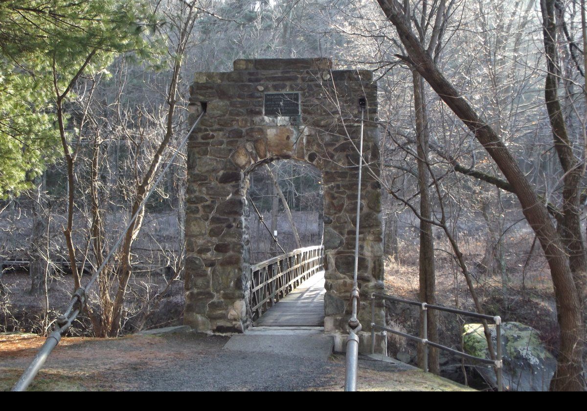 The Memorial Bridge in Godrich Park at the start of the trail to the Ice Glen.  It crosses the Housatonic River.  