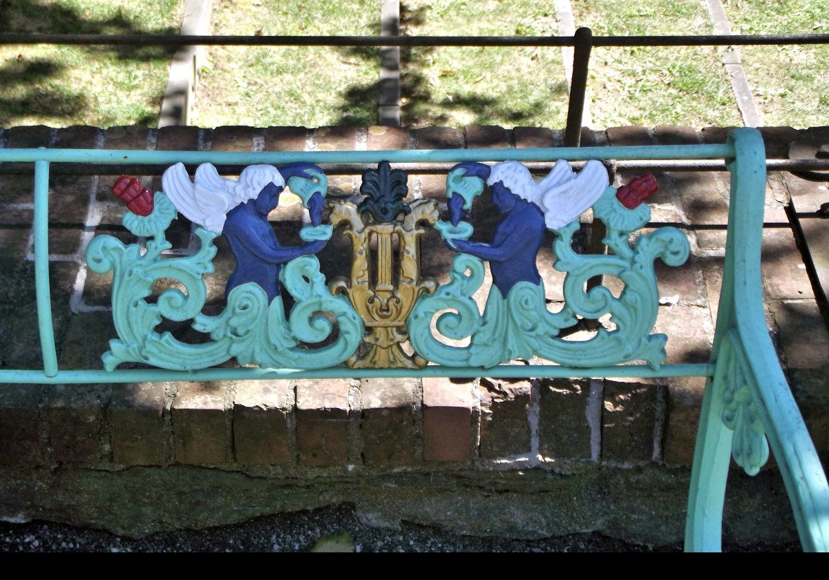 Detail of the benches in the afternoon garden.