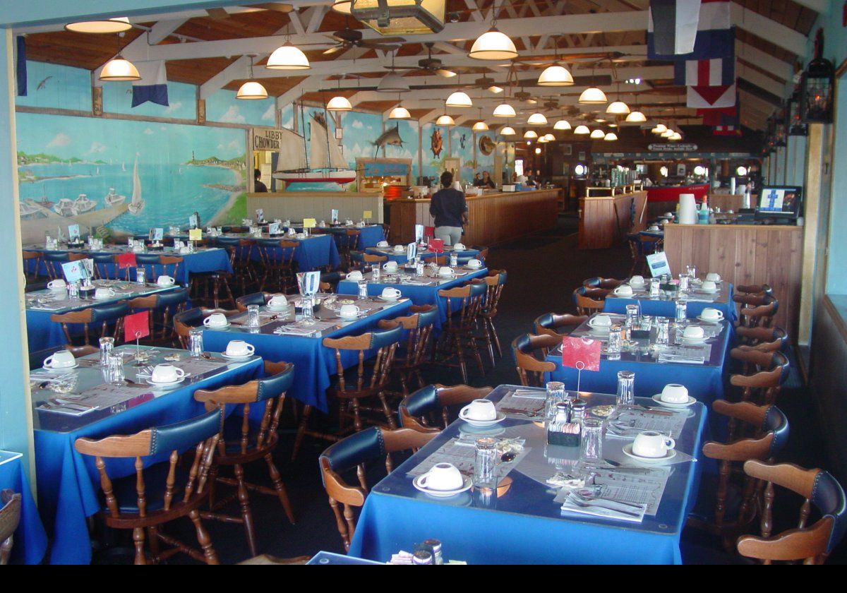 The interior of the Lobster Boat restaurant.