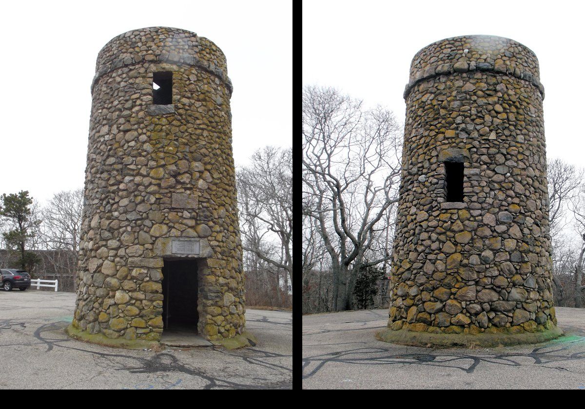 The tower is 9.1 meters (30 feet) tall, and is located on top of Scargo Hill.  