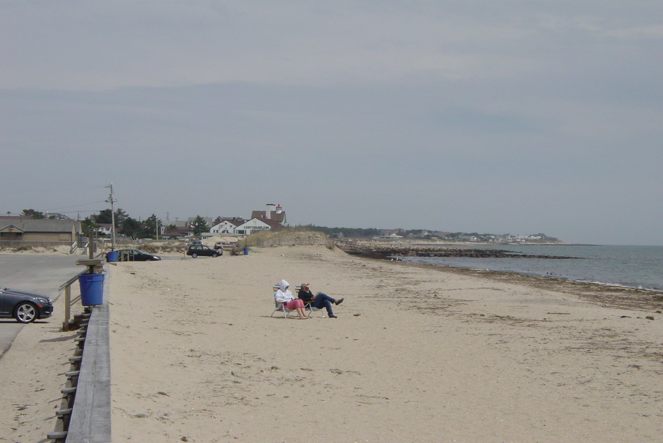 West Dennis Beach with the Lighthouse Inn in the distance.