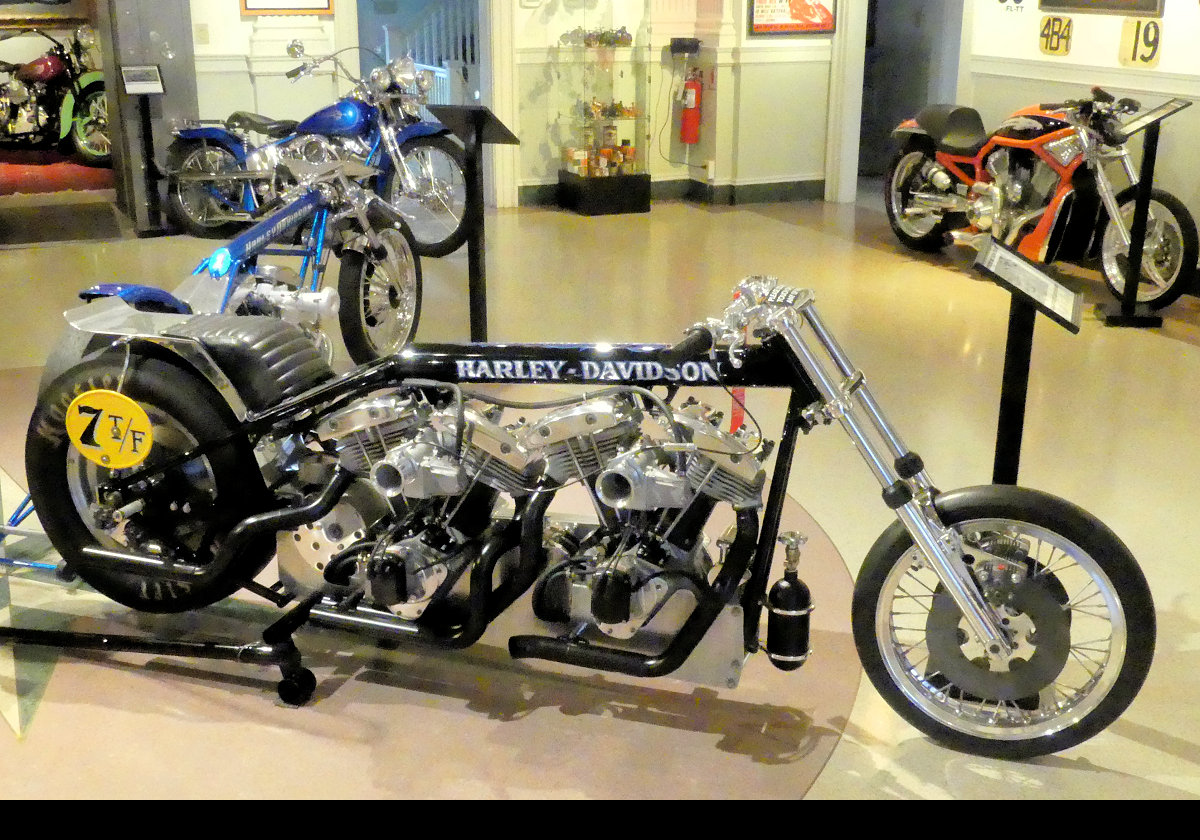 1971 Harley-Davidson, twin engine Drag Bike.  Click the image to see a detailed view of the engines!