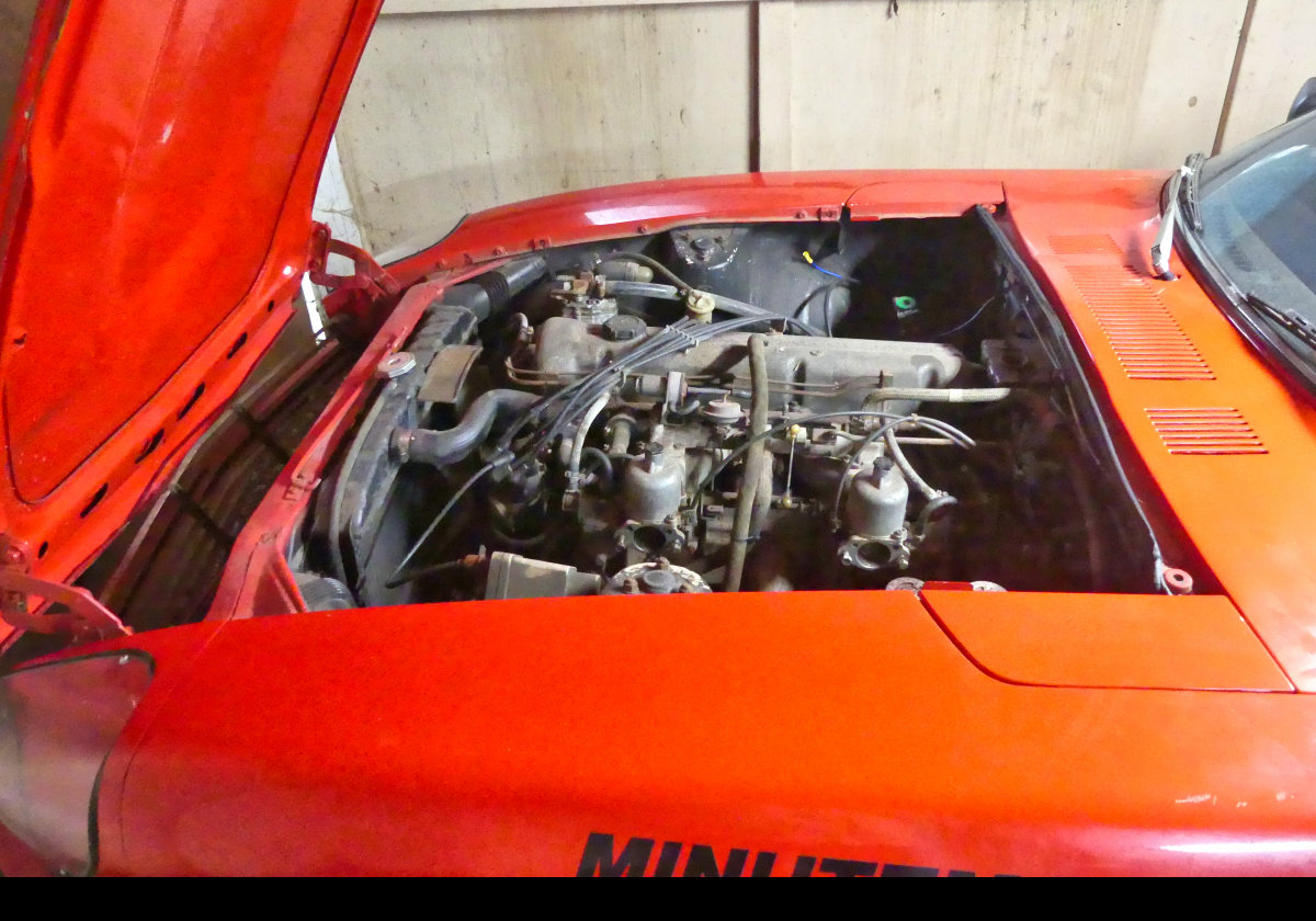 1972 Datsun 240Z engine.  2400 cc overhead cam in-line 6 engine producing 147 bhp.