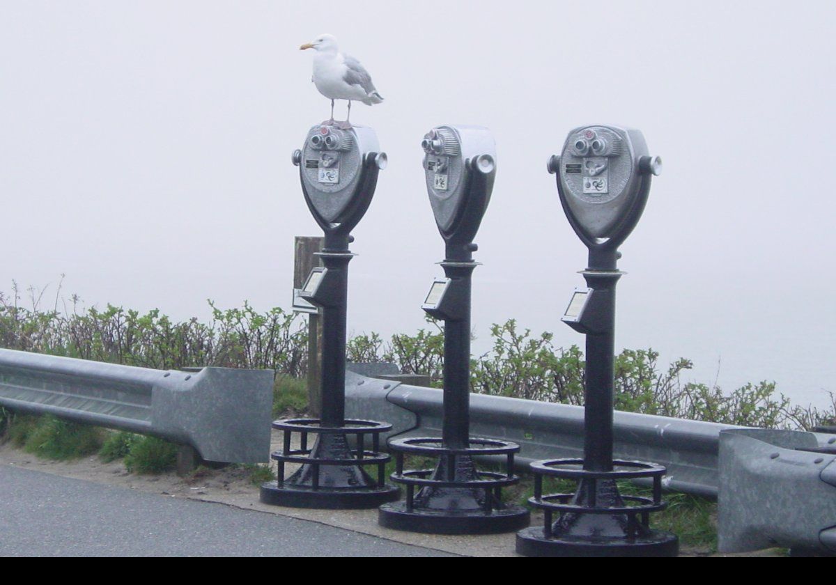 Binoculars set up near the Chatham Lighthouse on Main Street.