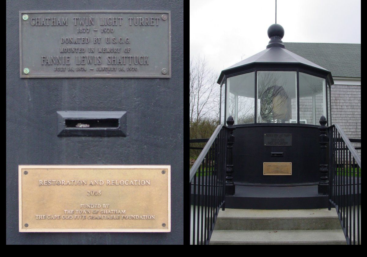 One of the two lights from the Chatham Twin Lights. When they were replaced by the existing single lighthouse, one of the them was moved here to the Atwood House Museum.