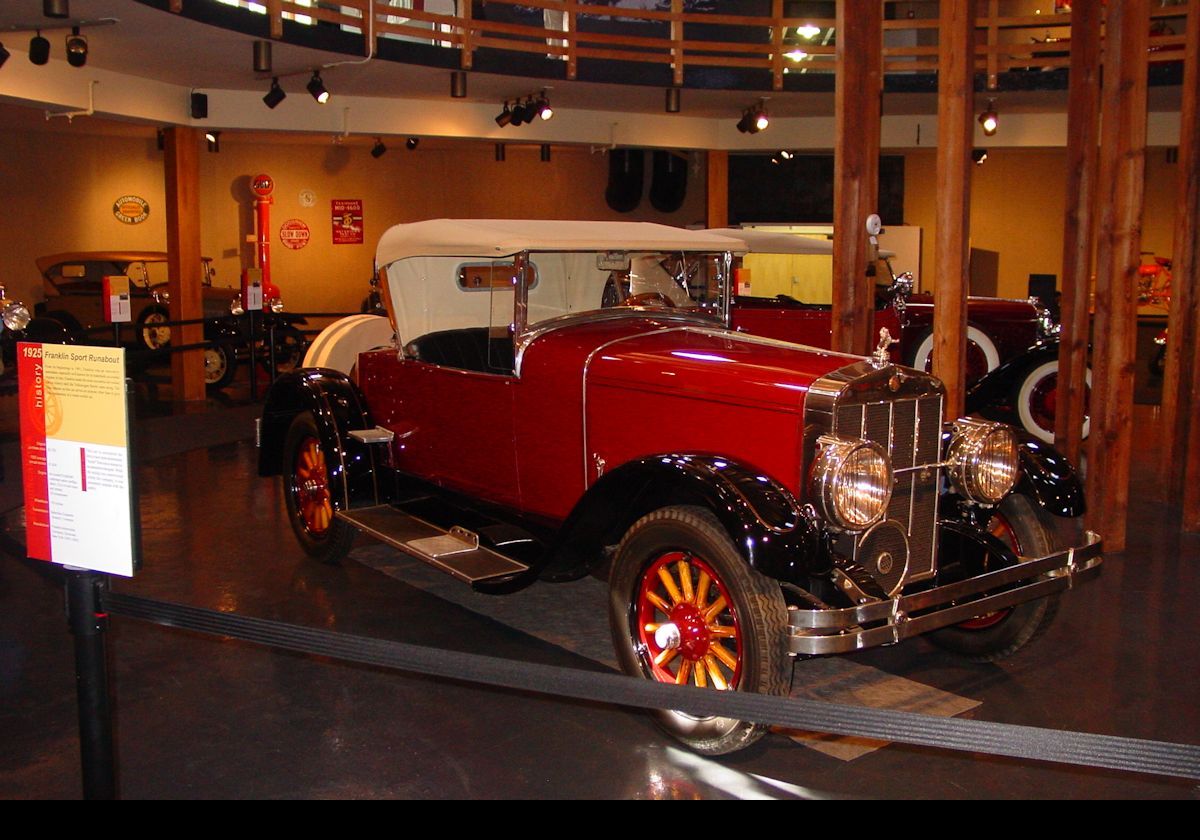 1925 Franklin Sport Runabout. Franklin employed the French designer J. Frank deCausse to design the car that featured a tapered rear end often call a "Boattail". Light & agile, and very sporting for its day.