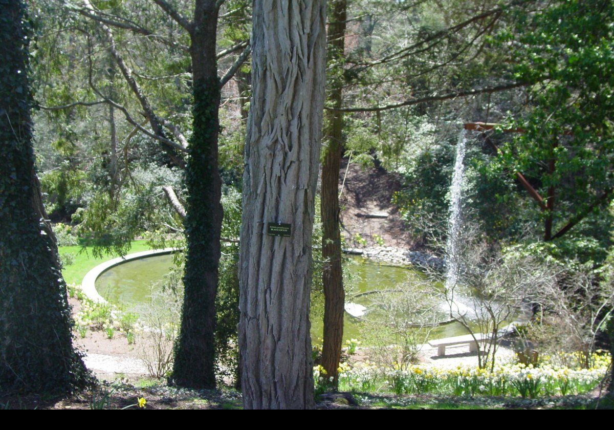 The flume terminates with an 8 meter (26 foot) drop into the Don Marvin Daylily Garden.